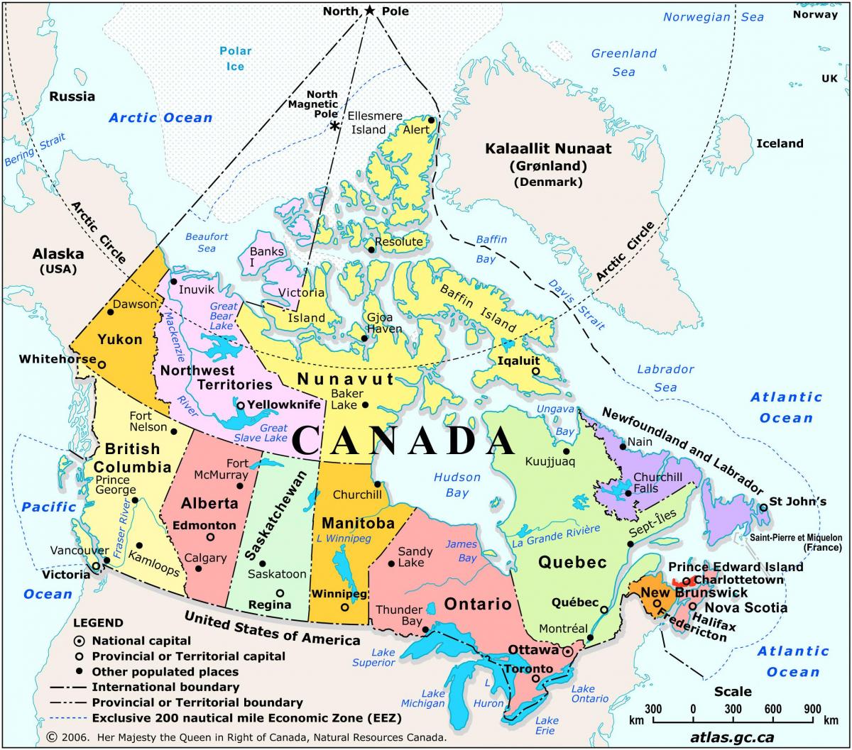 Mapa del Canadá con las principales ciudades