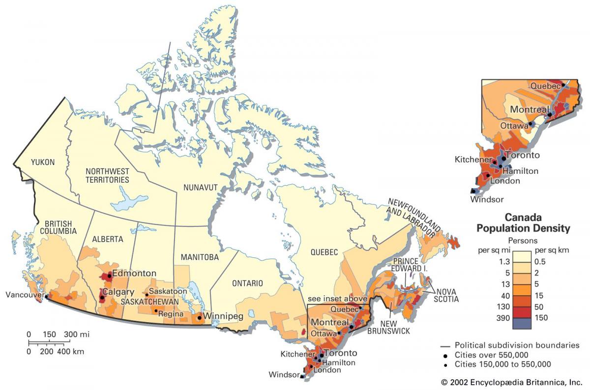 Mapa de densidad de Canadá