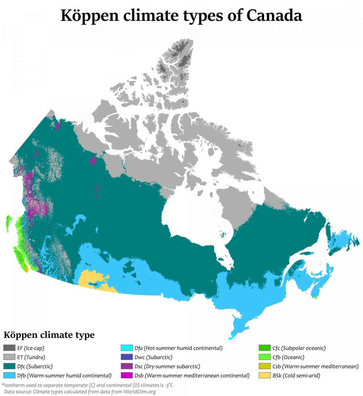 Mapa de temperatura de Canadá