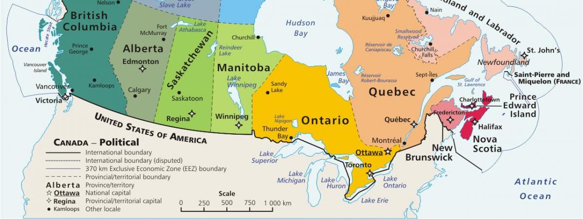 Mapa del sur del Canadá