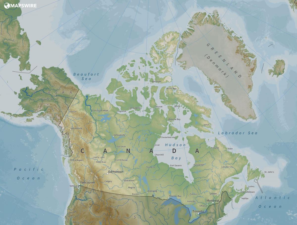 Mapa del relieve de Canadá